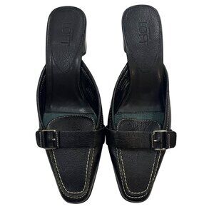 Loft heels women's 6 black leather slip on shoes block heel 2.25"